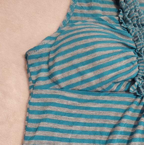 Candie's Striped Strappy Blue/Gray Summer Tank Top w/Ruffles Sz M - Picture 7 of 9